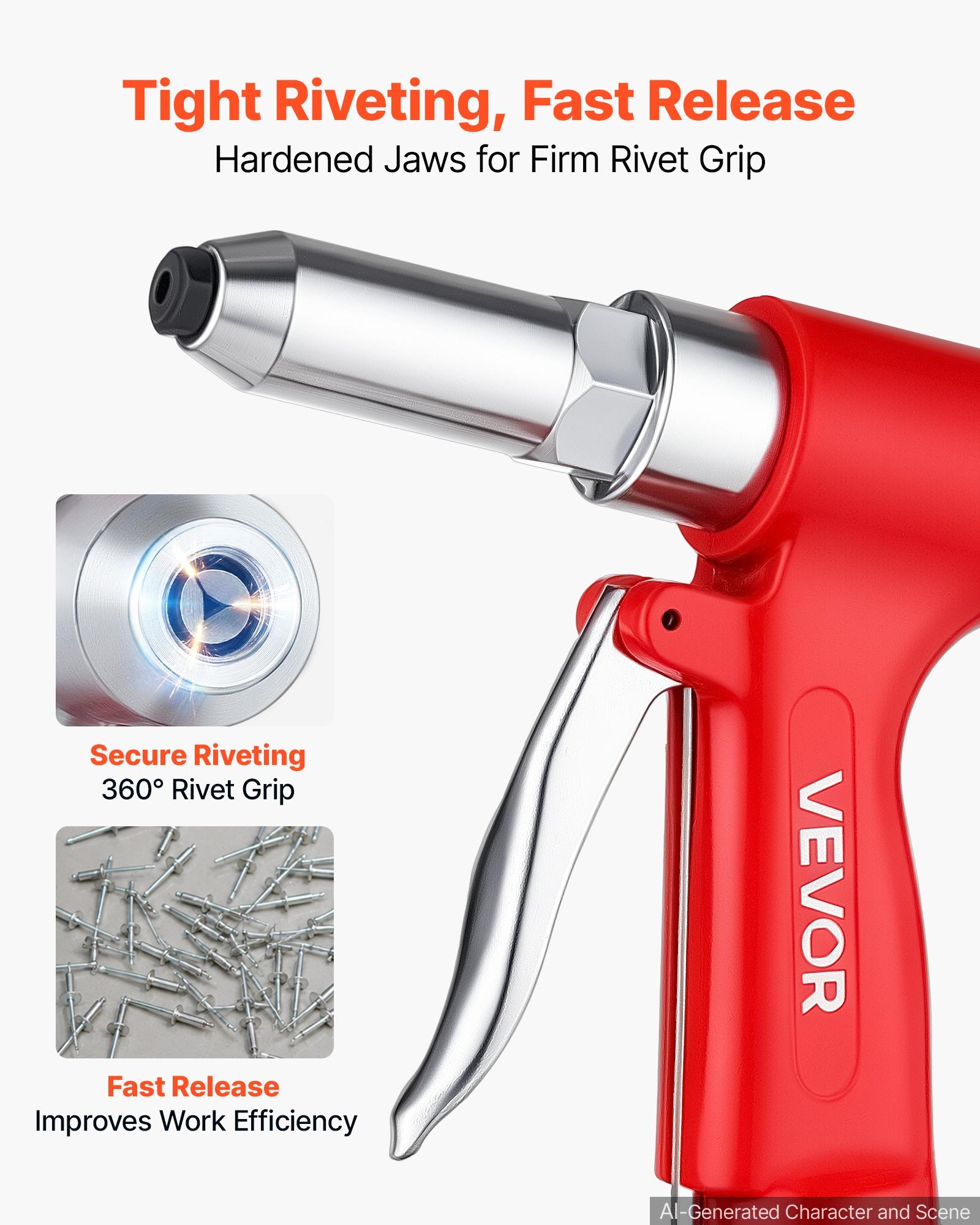 VEVOR Pneumatic Rivet Gun Kit with 3/32" 1/8" 5/32" 3/16" 1/4" Nosepieces, 3924 LBS Pulling Force, 3-Claw Secure Grip, Air Pop Riveter Tool for Automotive, Construction, Industrial Manufacturing