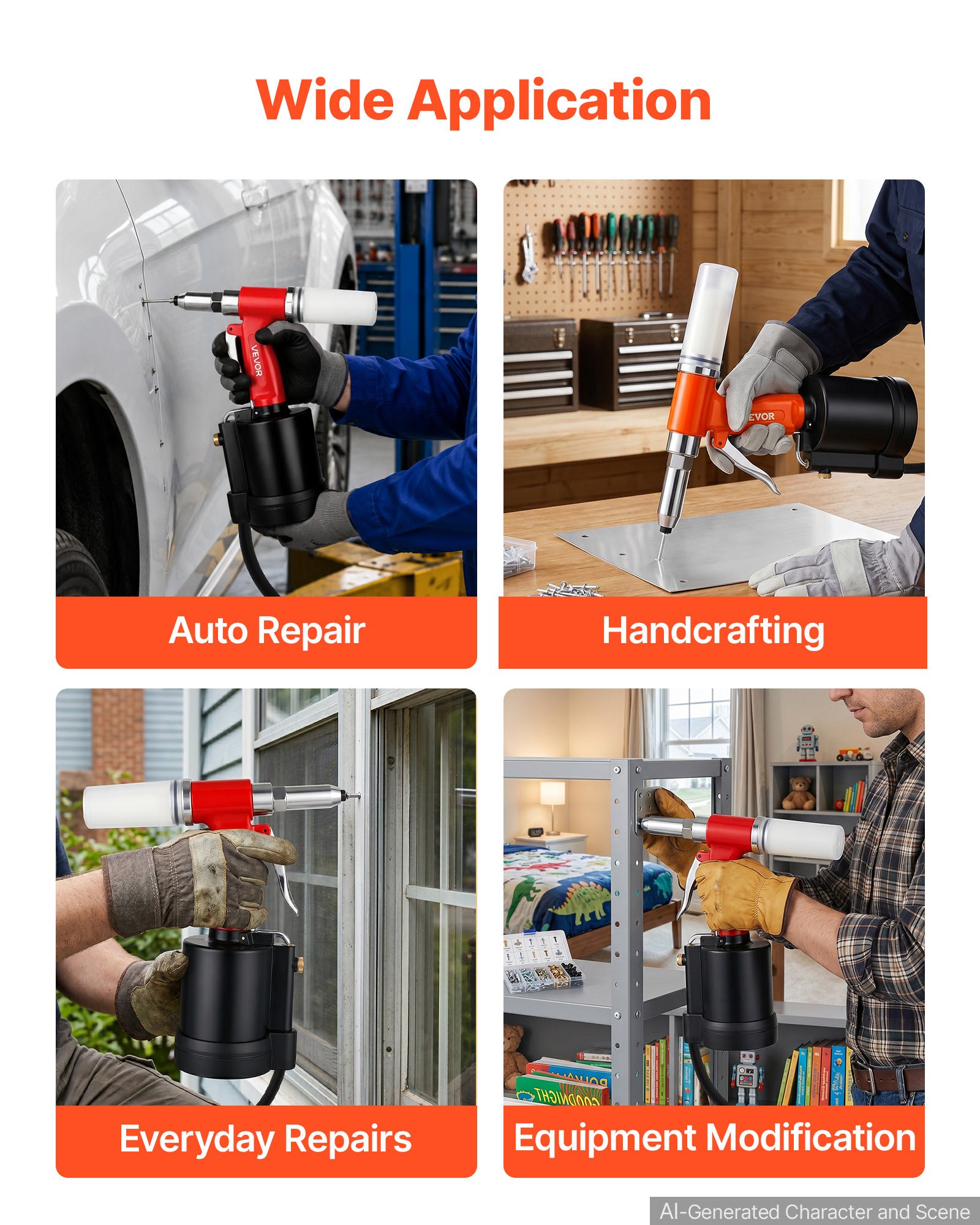 VEVOR Pneumatic Rivet Gun Kit with 3/32" 1/8" 5/32" 3/16" 1/4" Nosepieces, 3924 LBS Pulling Force, 3-Claw Secure Grip, Air Pop Riveter Tool for Automotive, Construction, Industrial Manufacturing