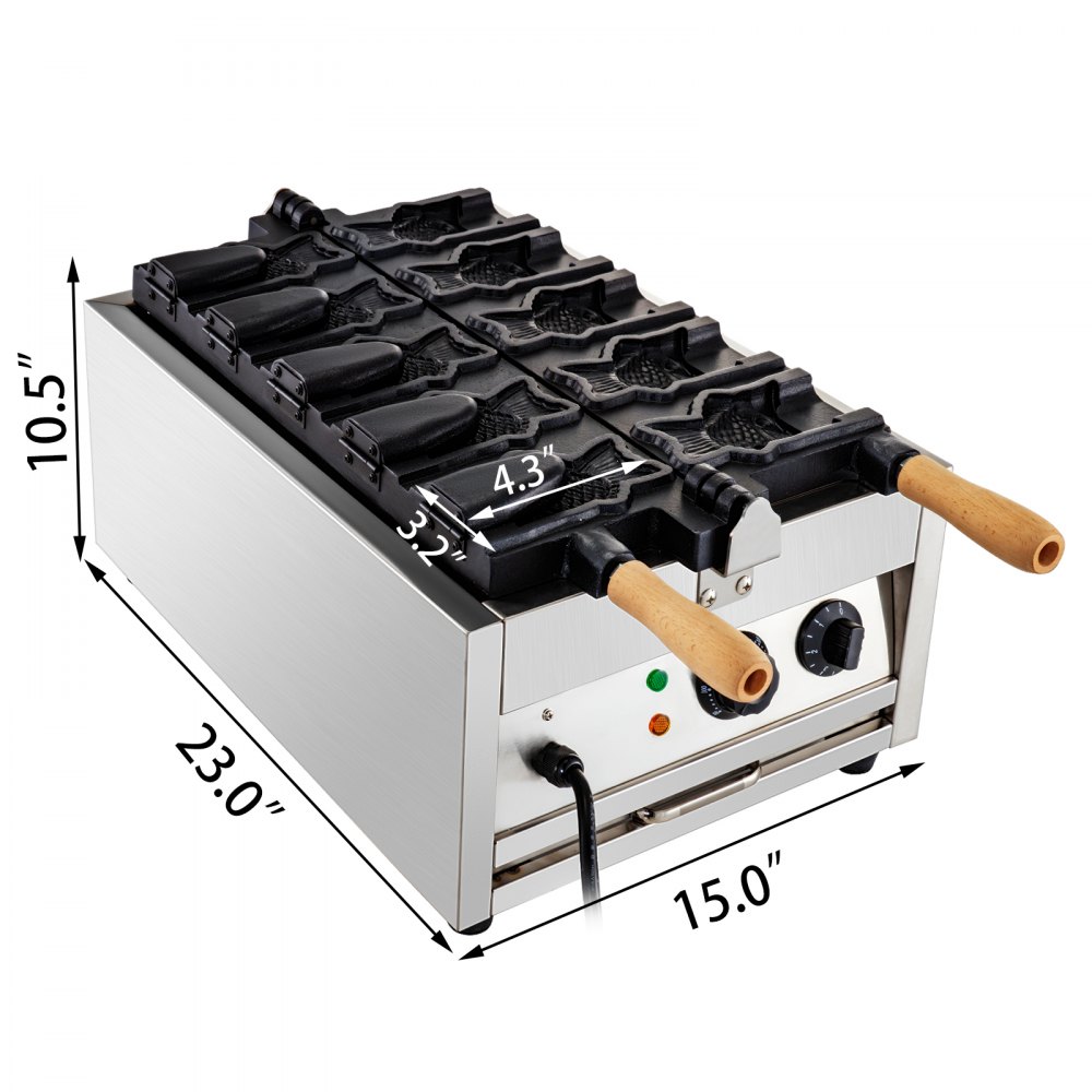 VEVOR Commercial Taiyaki Maker 5Pcs Electric Nonstick Taiyaki Machine 3000W Japanese Waffle Maker Ice Cream Taiyaki Maker for Restaurant Home Use