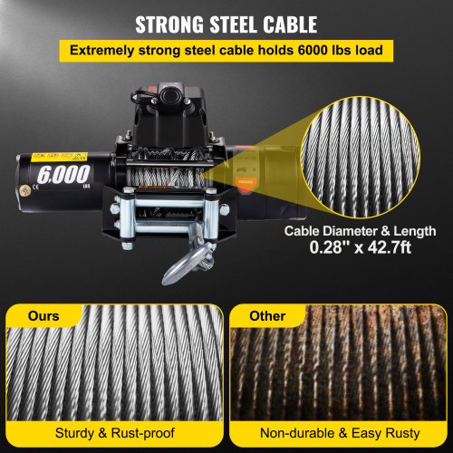 VEVOR VEVOR 6000lbs 12V Recuperación Cabrestante eléctrico Camión Remolque  Cuerda Control remoto