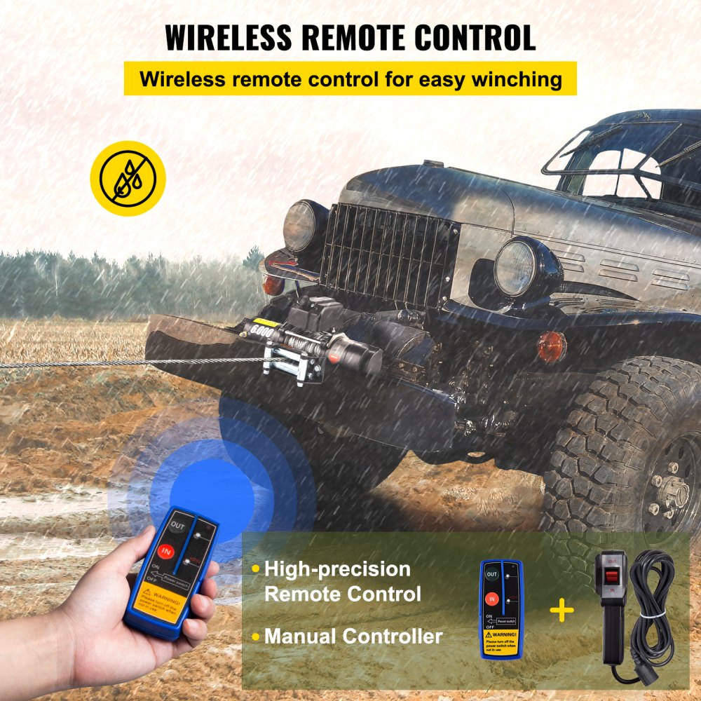 VEVOR 6000LBS 12V Recovery Electric Winch Series Wound Gear Train Remote Control