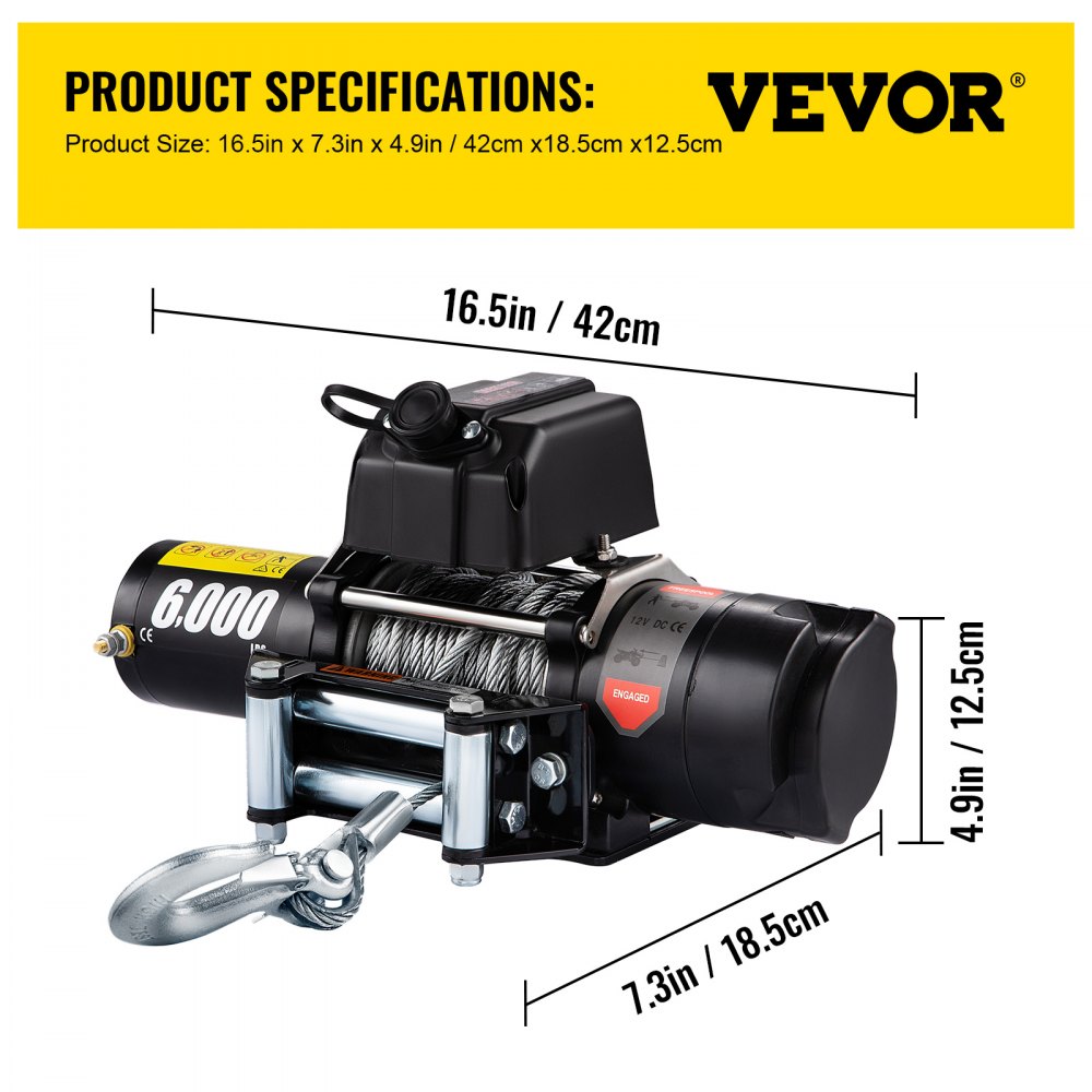VEVOR 6000LBS 12V Recovery Electric Winch Series Wound Gear Train Remote Control