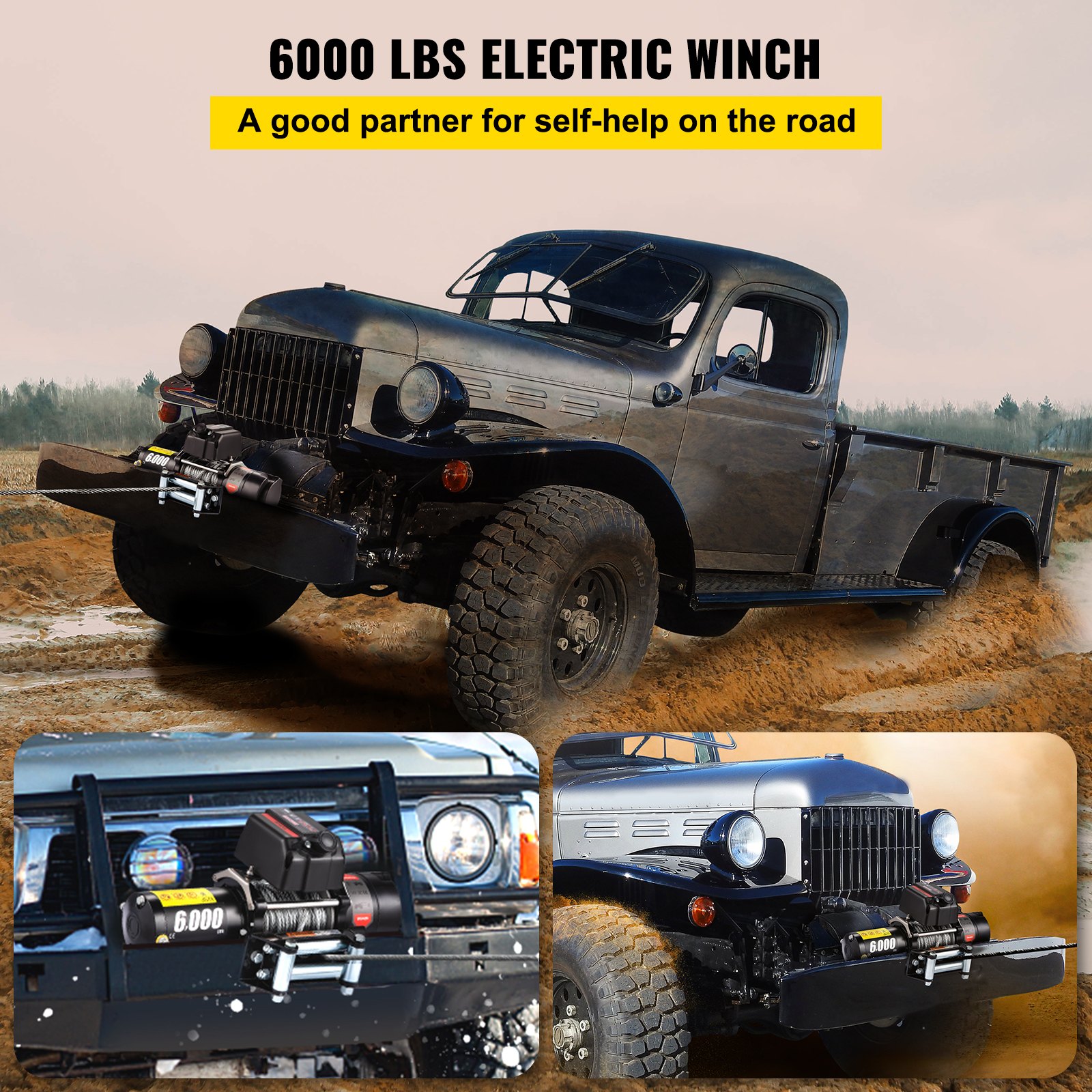 VEVOR 6000lbs 12V Recovery Electric Winch Truck Trailer Rope Remote Control