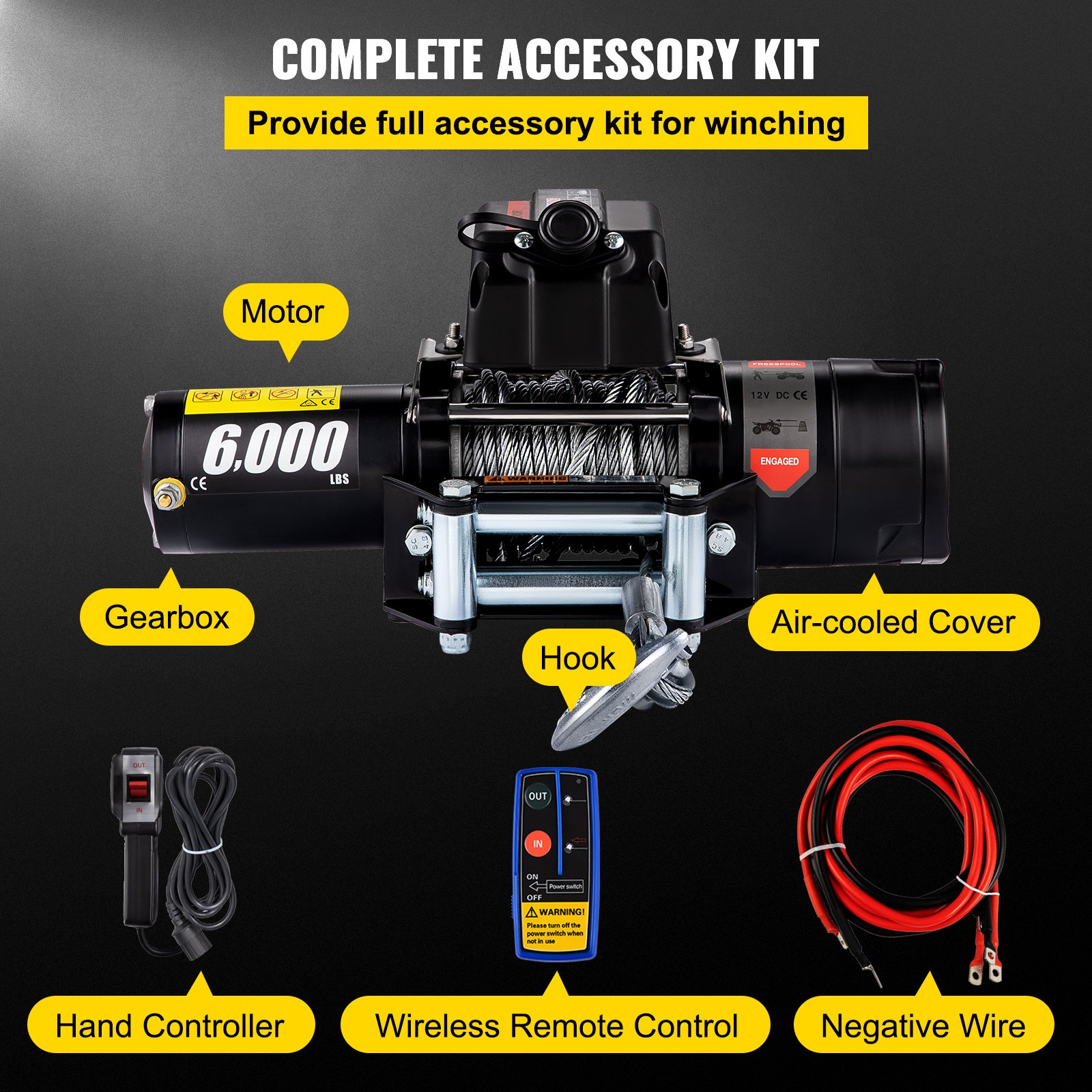 VEVOR 6000lbs 12V Recovery Electric Winch Truck Trailer Rope Remote Control