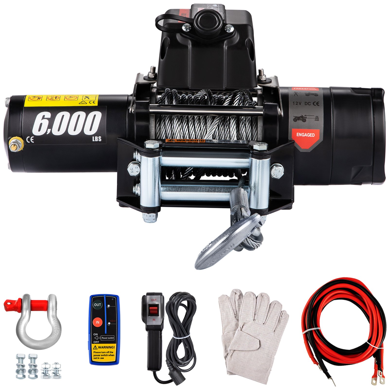 VEVOR 6000lbs 12V Recovery Electric Winch Truck Trailer Rope Remote Control