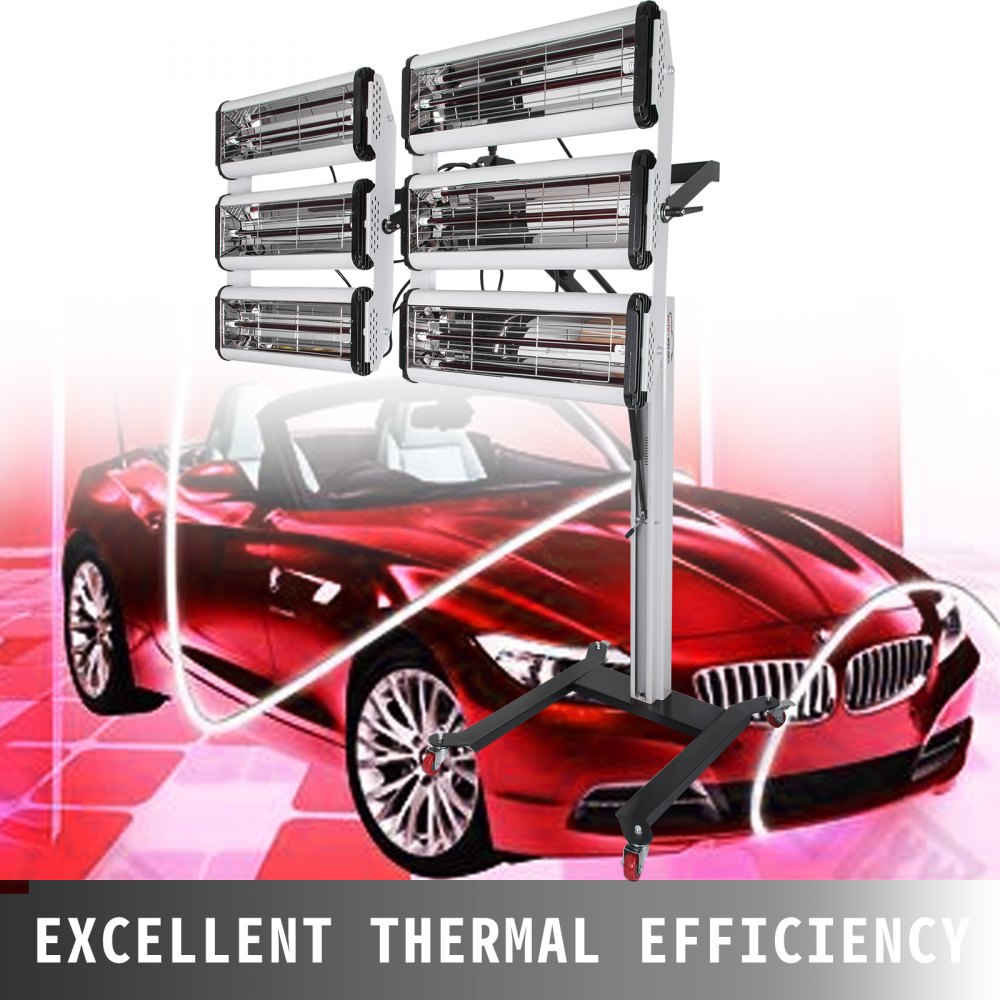 VEVOR Lámpara de curado de pintura 6000W Lámpara de reparación de carrocería infrarroja para hornear Calentador infrarrojo de onda corta de 110V Cabina de pulverización de luz de calefacción de 6000W con estructura de soporte