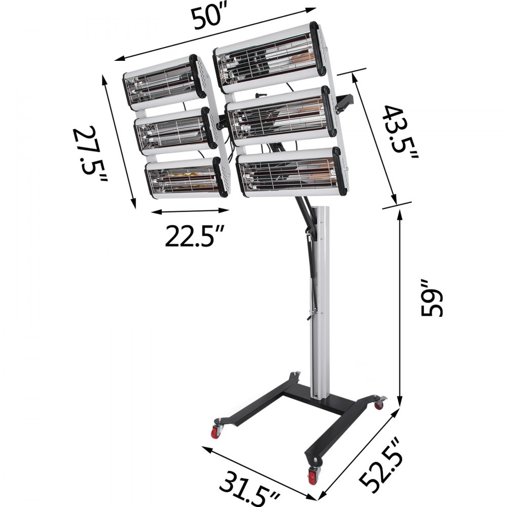 VEVOR Lámpara de curado de pintura 6000W Lámpara de reparación de carrocería infrarroja para hornear Calentador infrarrojo de onda corta de 110V Cabina de pulverización de luz de calefacción de 6000W con estructura de soporte