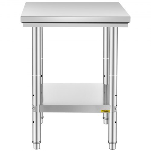 VEVOR Work Table 24 x 24 x 32 Inches NSF Stainless Steel Work Table for Commercial Kitchen Prep Workbench 60X60X80cm with Lower Shelf Work Table Silvery for Commercial Kitchen Restaurant