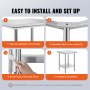 VEVOR Stainless Steel Prep Table, 600 x 600 x 800 mm, 317 kg Load Capacity, Heavy Duty Metal Worktable with 3 Adjustable Height Levels, Commercial Workstation for Kitchen Garage Restaurant Backyard