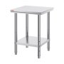 VEVOR stainless steel prep table with adjustable lower shelf and sturdy legs.