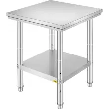 VEVOR Stainless Steel Prep Table, 24 x 24 x 31 Inch, 700 lbs Load Capacity, Heavy Duty Metal Worktable with 3 Adjustable Height Levels, Commercial Workstation for Kitchen Garage Restaurant Backyard