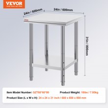 VEVOR Stainless Steel Work Table 24 x 24 x 32 Inch Commercial Kitchen Prep & Work Table Heavy Duty Prep Worktable Metal Work Table with Adjustable Feet for Restaurant, Home and Hotel