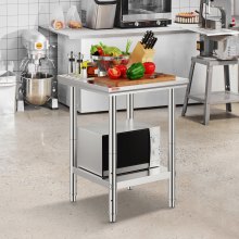 VEVOR Stainless Steel Work Table 24 x 24 x 32 Inch Commercial Kitchen Prep & Work Table Heavy Duty Prep Worktable Metal Work Table with Adjustable Feet for Restaurant, Home and Hotel