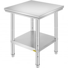 VEVOR-työpöytä 24 x 24 x 32 tuumaa NSF ruostumattomasta teräksestä valmistettu työpöytä kaupalliseen keittiön valmistelutyöpöytään 60 x 60 x 80 cm alahyllyllä, hopeanvärinen kaupalliseen keittiöravintolaan