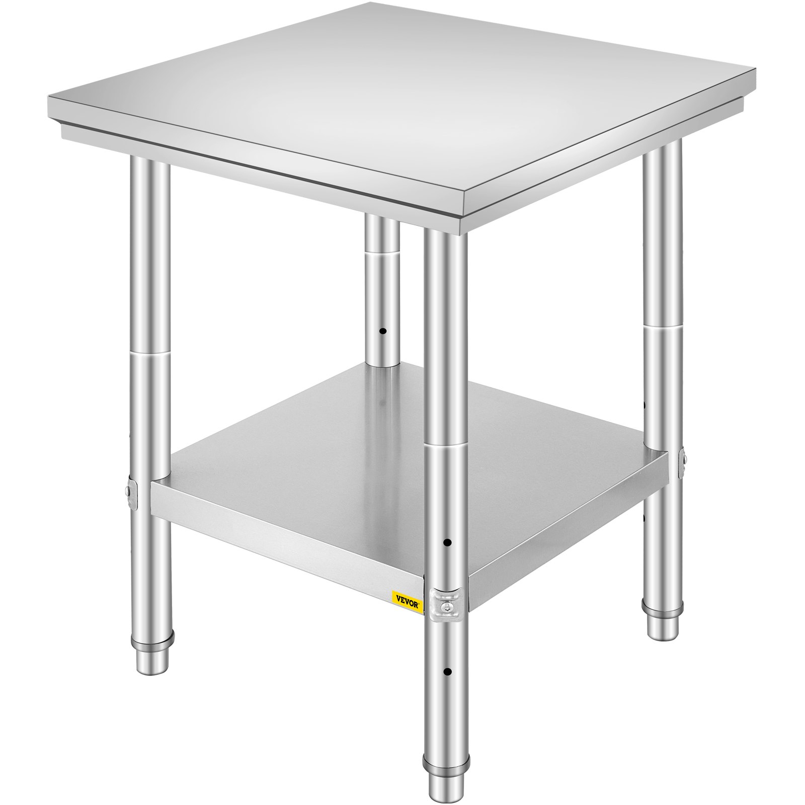 VEVOR Stainless Steel Prep Table, 24 x 24 x 31 Inch, 700 lbs Load Capacity, Heavy Duty Metal Worktable with 3 Adjustable Height Levels, Commercial Workstation for Kitchen Garage Restaurant Backyard