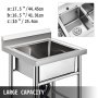 VEVOR Handmade Sink Non-magnetic Stainless Steel Kitchen Sink Hand Made 1 Compartment 44.4 x 41.9 x 25.4 cm Capacity Huge Tub Sink for Farmhouse Cafe Shop Hospital