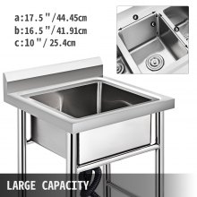 VEVOR Handmade Sink Non-magnetic Stainless Steel Kitchen Sink Hand Made 1 Compartment 17.5?x 10 x 16.5 Inch Capacity Huge Tub Sink for Farmhouse Cafe Shop Hospital