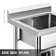 VEVOR Handmade Sink Non-magnetic Stainless Steel Kitchen Sink Hand Made 1 Compartment 17.5?x 10 x 16.5 Inch Capacity Huge Tub Sink for Farmhouse Cafe Shop Hospital