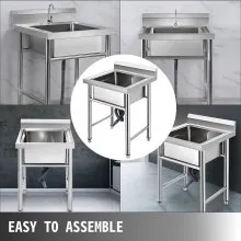 VEVOR Handmade Sink Non-magnetic Stainless Steel Kitchen Sink Hand Made 1 Compartment 17.5?x 10 x 16.5 Inch Capacity Huge Tub Sink for Farmhouse Cafe Shop Hospital