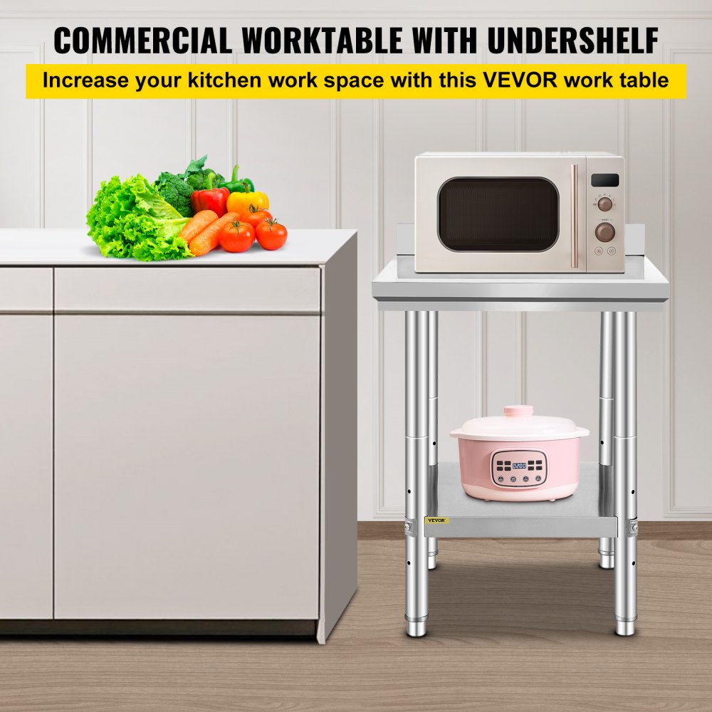 VEVOR 600x600mm Stainless Steel Kitchen Work Bench Food Prep Catering Table