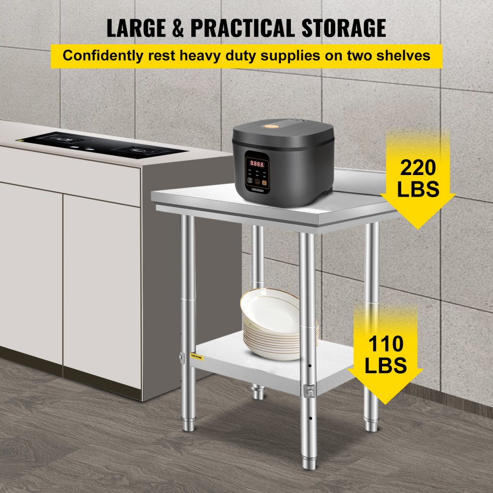 VEVOR 600x600mm Stainless Steel Kitchen Work Bench Food Prep Catering Table