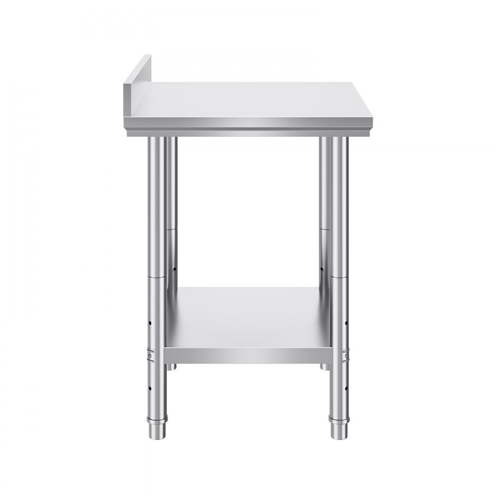 VEVOR stainless steel work table with undershelf and backsplash.