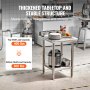 VEVOR stainless steel work table in professional kitchen with high load capacities.