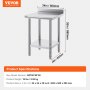 VEVOR stainless steel work table, 24 x 24 x 35 inch with shelf and backsplash.