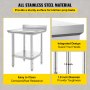 VEVOR-arbejdsbord 24 x 24 x 34 tommer NSF-arbejdsbord i rustfrit stål til kommercielt køkken Prep-arbejdsbord 60X60X88 cm med nederste hylde Arbejdsbord Sølvfarvet til kommercielt køkken Restaurant