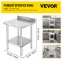 VEVOR-arbetsbord 24 x 24 x 34 tum NSF-arbetsbord i rostfritt stål för kommersiellt kök Prep-arbetsbänk 60X60X88cm med nedre hyllan Arbetsbord Silverfärgat för kommersiellt kök Restaurang