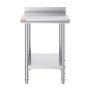 stainless steel work table with backsplash by VEVOR, featuring adjustable undershelf.