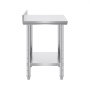 VEVOR stainless steel work table with undershelf and backsplash.
