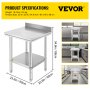 Mesa de trabalho VEVOR em aço inoxidável, 61 x 61 x 89 cm (24 x 24 x 35 polegadas), mesa de trabalho comercial para preparação de alimentos, mesa de trabalho resistente, mesa de metal com altura ajustável para restaurantes, residências e hotéis.