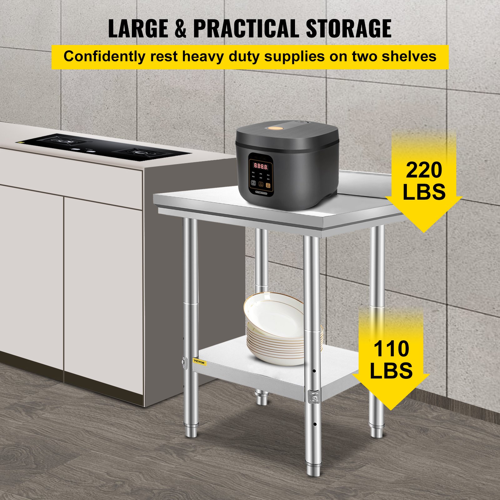 VEVOR 600x600mm Stainless Steel Kitchen Work Bench Food Prep Catering Table