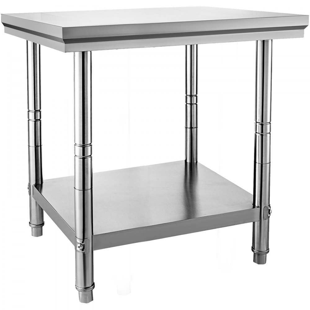 VEVOR Stainless Steel Prep Table, 24 x 30 x 31 Inch, 700 lbs Load Capacity, Heavy Duty Metal Worktable with 3 Adjustable Height Levels, Commercial Workstation for Kitchen Garage Restaurant Backyard