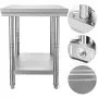 VEVOR Stainless Steel Prep Table, 24 x 30 x 31 Inch, 700 lbs Load Capacity, Heavy Duty Metal Worktable with 3 Adjustable Height Levels, Commercial Workstation for Kitchen Garage Restaurant Backyard
