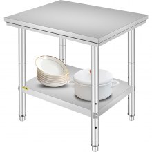VEVOR-työpöytä 24 x 30 x 32 tuumaa NSF ruostumattomasta teräksestä valmistettu työpöytä kaupalliseen keittiön valmistelutyöpöytään 60 x 76 x 80 cm alahyllyllä, hopeanvärinen kaupalliseen keittiöravintolaan
