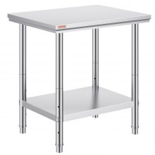 VEVOR Work Table 24 x 30 x 32 Inches NSF Stainless Steel Work Table for Commercial Kitchen Prep Workbench 60X76X80cm with Lower Shelf Work Table Silvery for Commercial Kitchen Restaurant