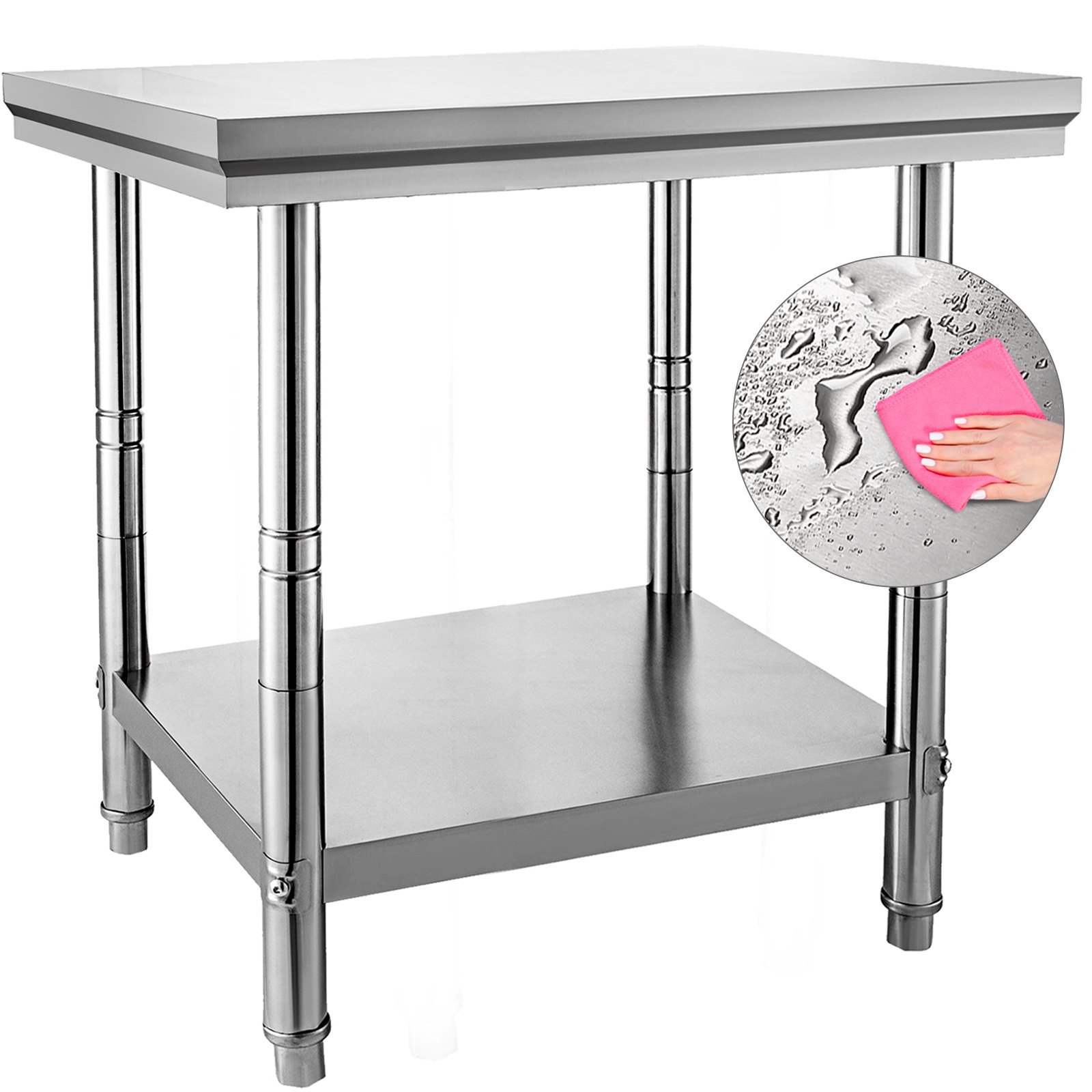 VEVOR Stainless Steel Prep Table, 24 x 30 x 31 Inch, 700 lbs Load Capacity, Heavy Duty Metal Worktable with 3 Adjustable Height Levels, Commercial Workstation for Kitchen Garage Restaurant Backyard