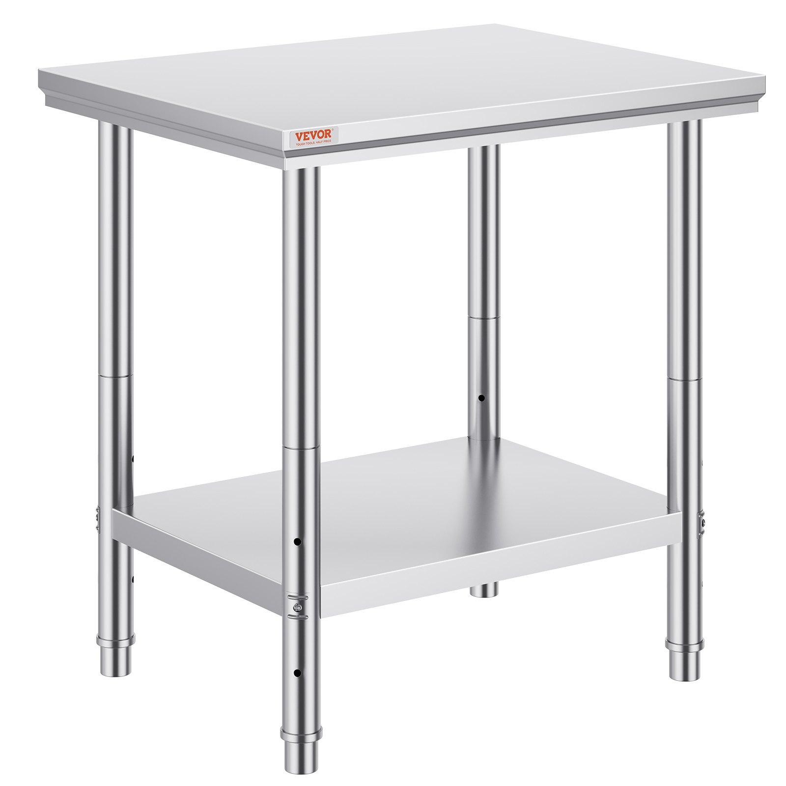 VEVOR Stainless Steel Prep Table, 24 x 30 x 31 Inch, 700 lbs Load Capacity, Heavy Duty Metal Worktable with 3 Adjustable Height Levels, Commercial Workstation for Kitchen Garage Restaurant Backyard