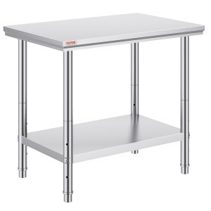 Stainless Steel Prep Table, 35 x 24 x 31 Inch, 700 lbs Load Capacity, Heavy Duty Metal Worktable with 3 Adjustable Height Levels, Commercial...