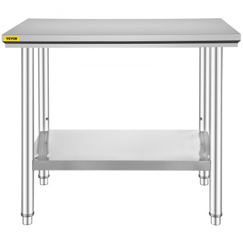 VEVOR Stainless Steel Work Table 24 x 36 x 32 Inch Commercial Kitchen Prep & Work Table Heavy Duty Prep Worktable Metal Work Table with Adjustable Feet for Restaurant, Home and Hotel