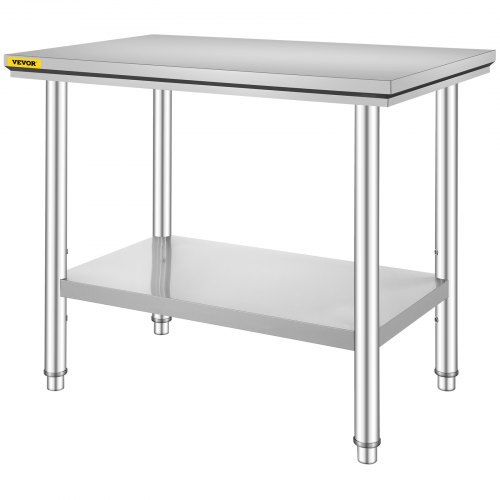 VEVOR Work Table 24 x 36 x 32 Inches NSF Stainless Steel Work Table for Commercial Kitchen Prep Workbench 60X90X80cm with Lower Shelf Work Table Silvery for Commercial Kitchen Restaurant