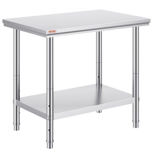 VEVOR Work Table 24 x 36 x 32 Inches NSF Stainless Steel Work Table for Commercial Kitchen Prep Workbench 60X90X80cm with Lower Shelf Work Table Silvery for Commercial Kitchen Restaurant