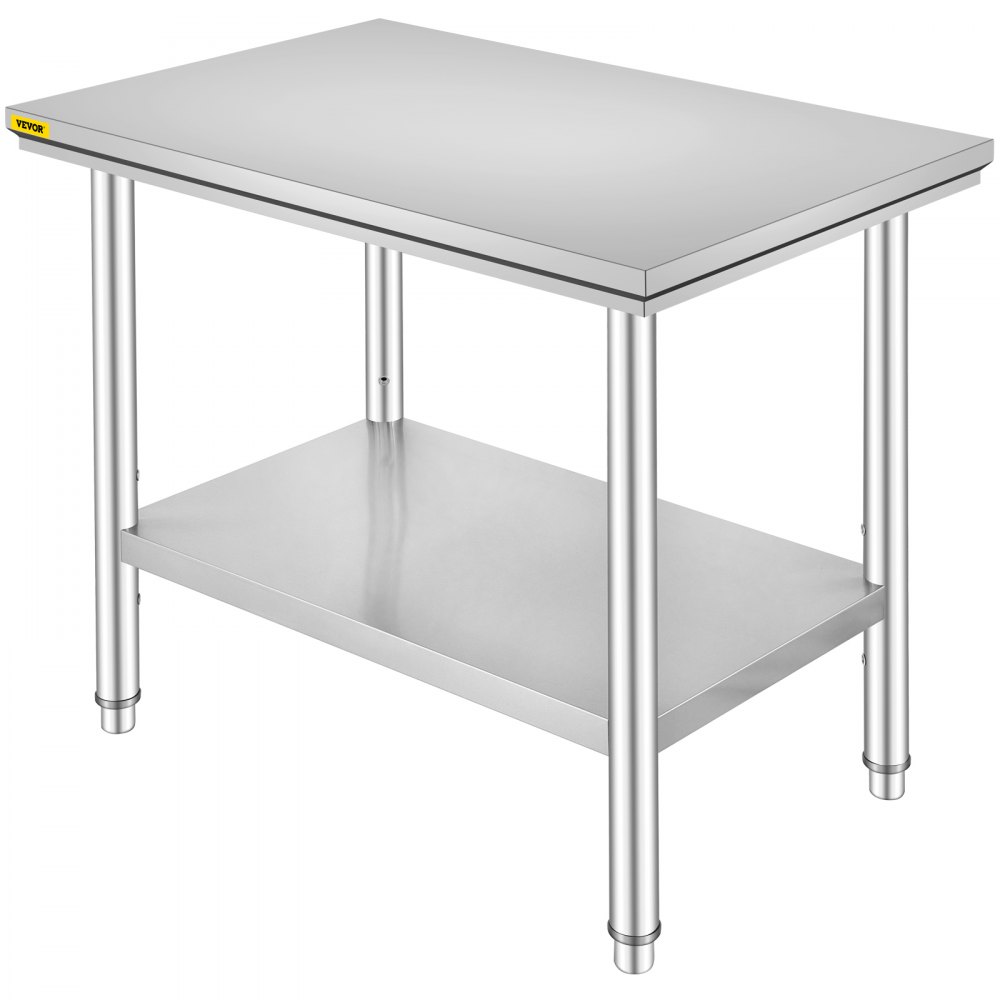 VEVOR Work Table 24 x 36 x 32 Inches NSF Stainless Steel Work Table for Commercial Kitchen Prep Workbench 60X90X80cm with Lower Shelf Work Table Silvery for Commercial Kitchen Restaurant