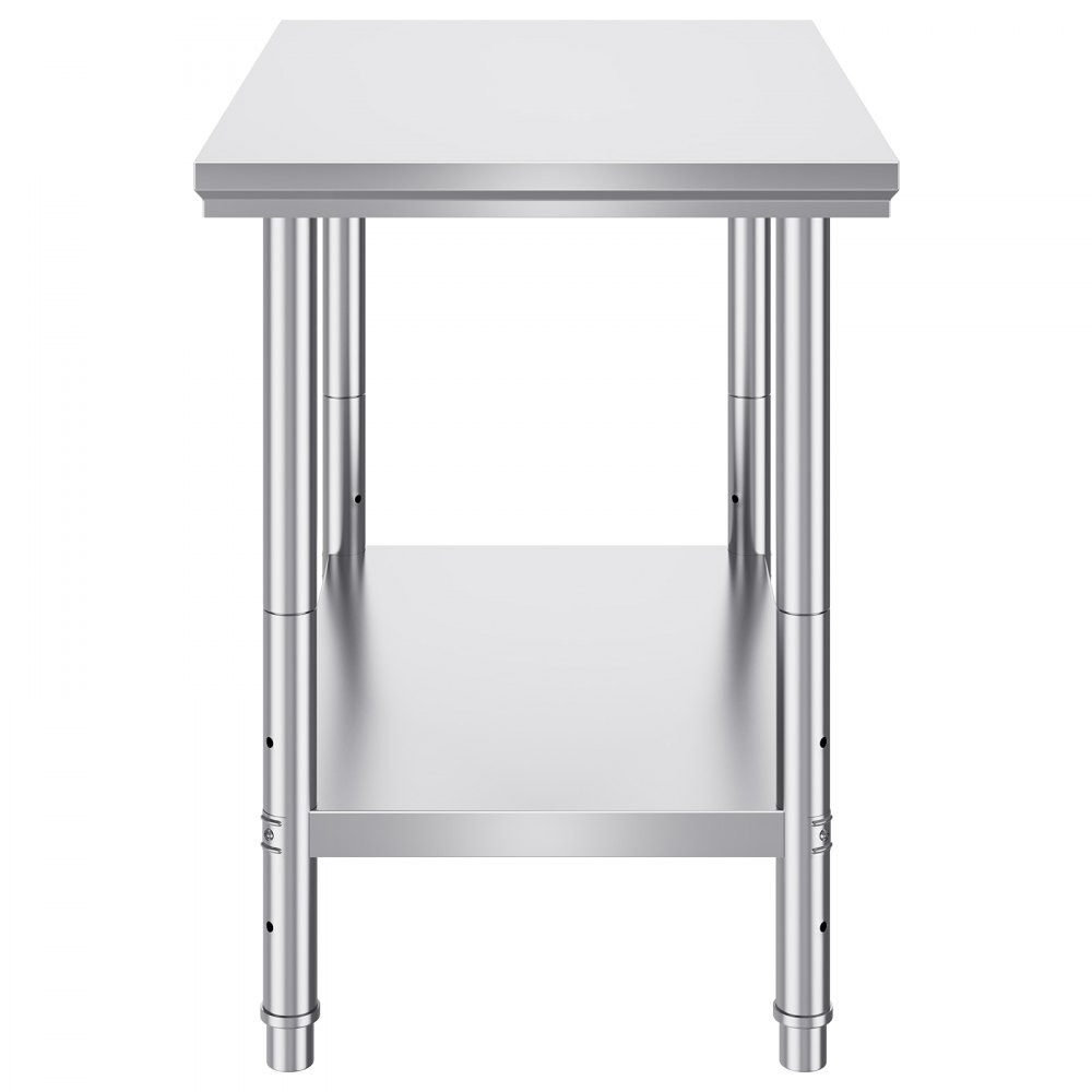 VEVOR stainless steel prep table with sturdy frame and bottom shelf.
