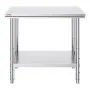 VEVOR stainless steel prep table with lower shelf, ideal for kitchen or workspace.