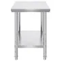 VEVOR stainless steel prep table with sturdy frame and bottom shelf.