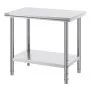 VEVOR stainless steel prep table with bottom shelf and adjustable legs.