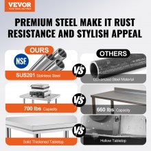 VEVOR 910x610mm Stainless Steel Kitchen Bench Commercial Work Food Prep Table